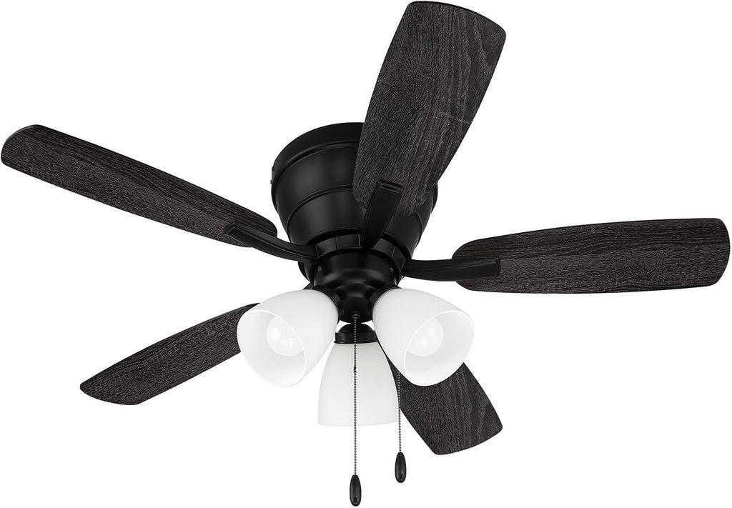 Craftmade 42' Wheeler Indoor Flush Mount 5 Blade Flat Black Finish Ceiling Fan with Optional 3-Light Kit