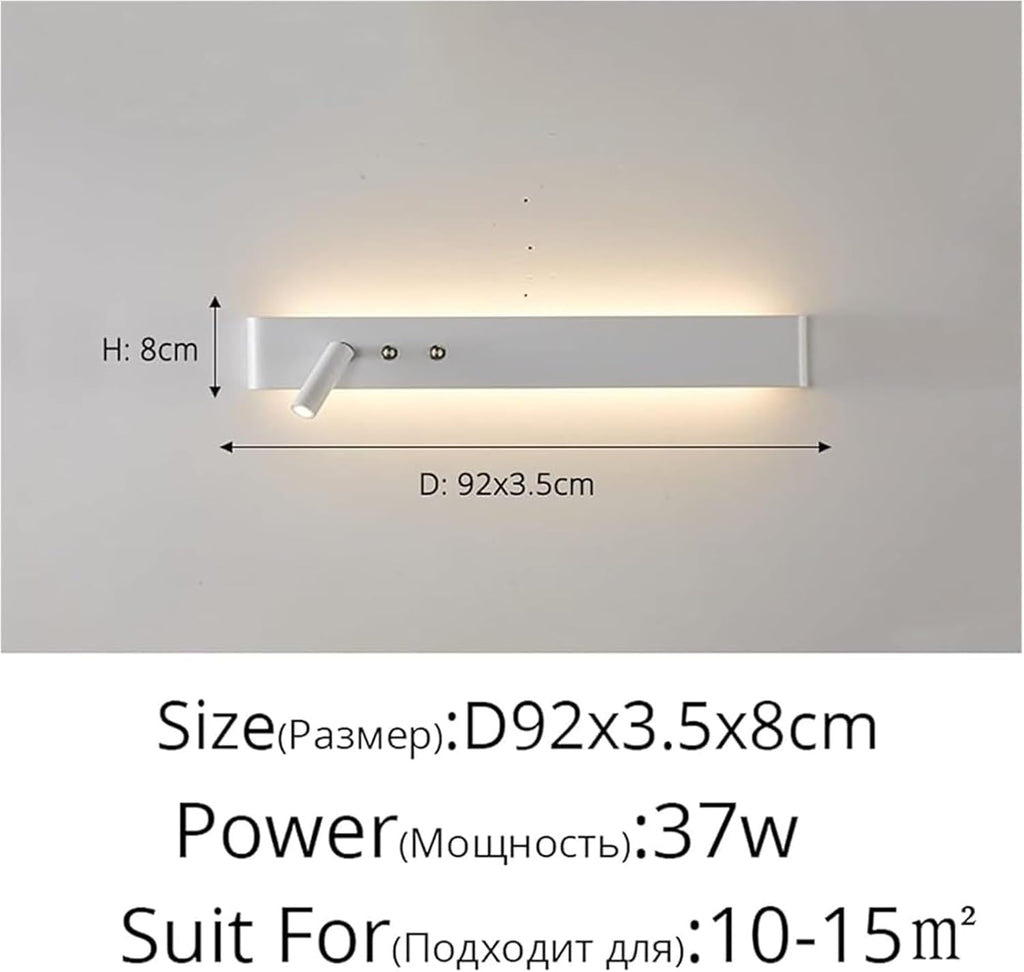 Black and White Modern LED Wall Lamp with Switch for Study Living Room Bedroom and Indoor Aisle with Spotlight and Chaner Function(Black 92cm)
