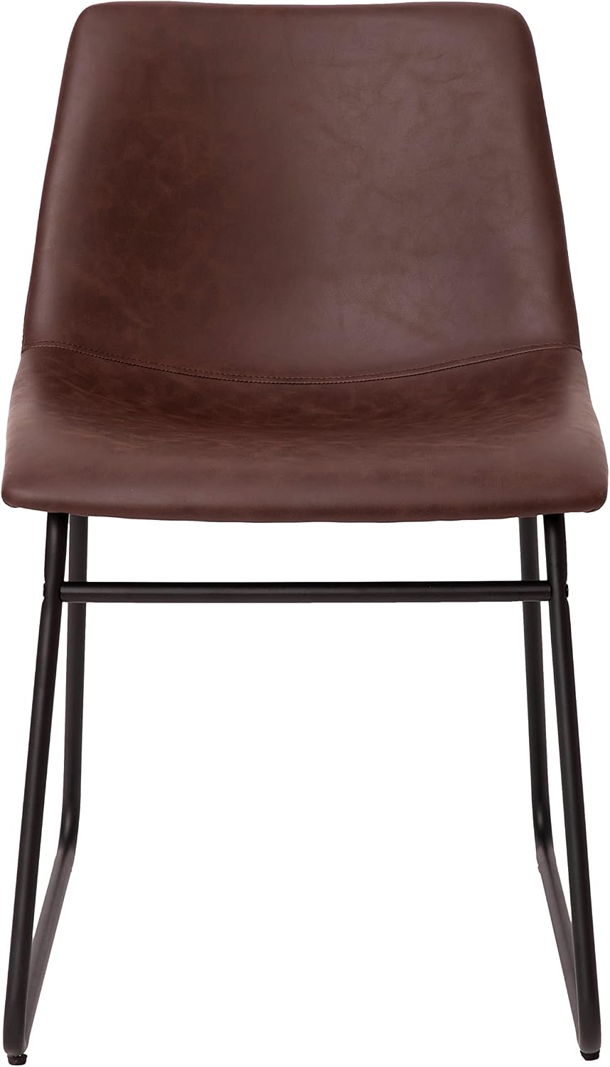 Flash Furniture Butler 18' LeatherSoft Dining Table Height Chairs, Mid-Century Modern Bucket Style Dining Chairs, Set of 2, Dark Brown/Black