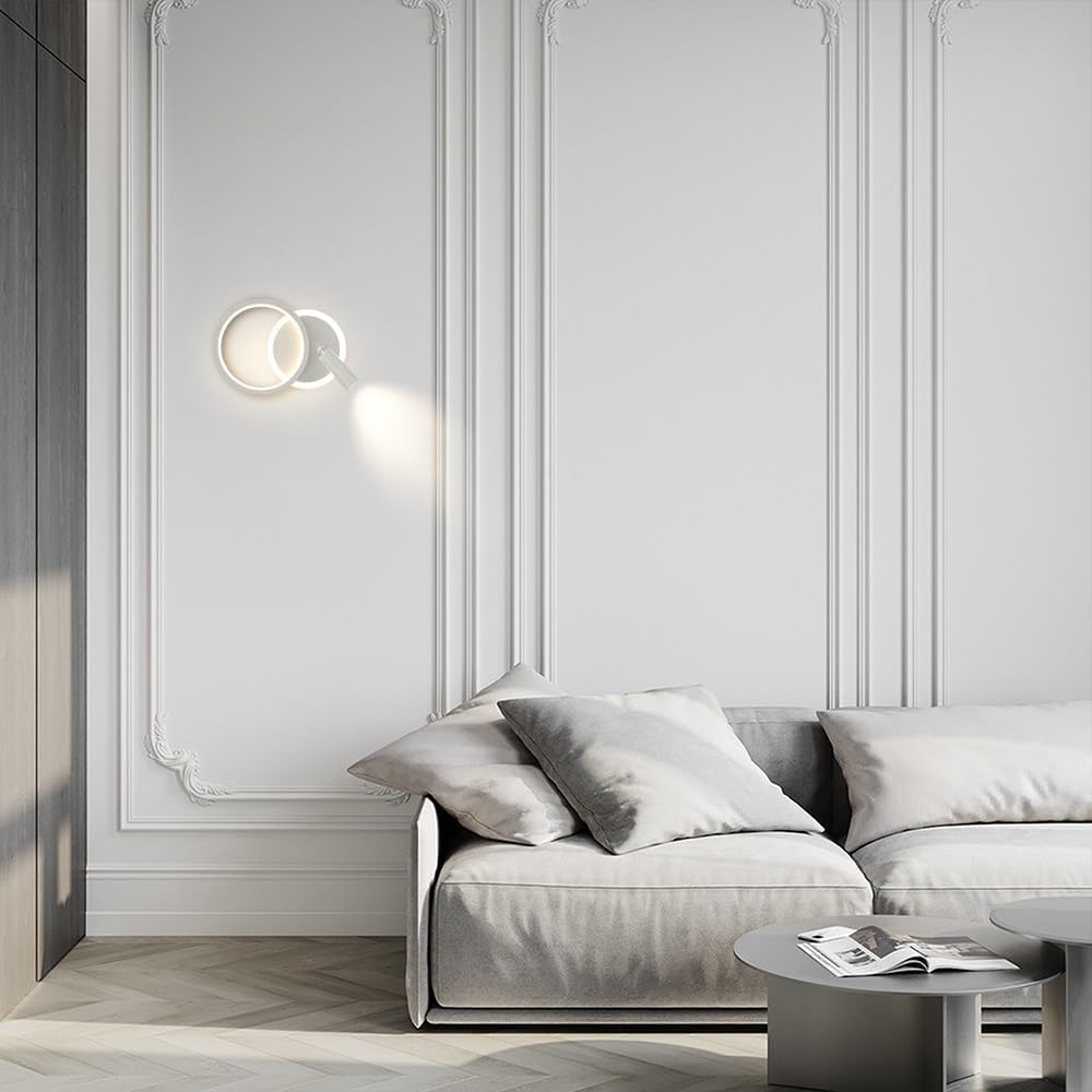 Ring Bedside Wall Sconce, Round Metal Wall Lamp with Acrylic Lampshade, Adjustable Reading Spotlight, Modern LED Wall Light - 18W - 3 Colors, Indoor Lighting Wall Lamps for Bedroom