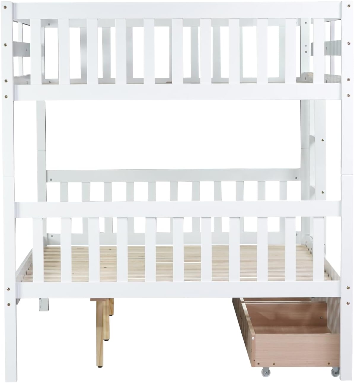 PVWIIK Full Over Full Wood Bunk Bed with 2 Drawers & Ladder for Adult Teenagers Kids Bedroom Dorm Guest Room,Convertible into 2 Full Beds Frame/Under Bed Space/No Box Spring Required,White