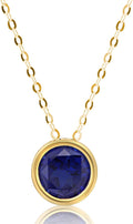 MAX + STONE 14K Gold Gemstone Pendant with 7mm Round Bezel Birthstone | Dainty Round Necklace for Women with Gold 18 Inch Cable Chain | Secure Clasp Pendants with Gift Box