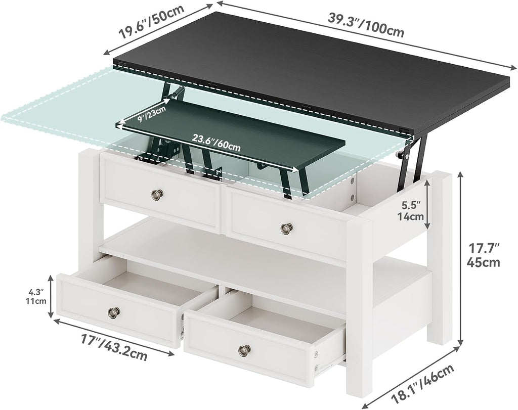 YITAHOME Coffee Table Lift Top, Multi-Function Convertible Coffee Table with Drawers and Hidden Compartment, Converts to Dining Table for Living Room