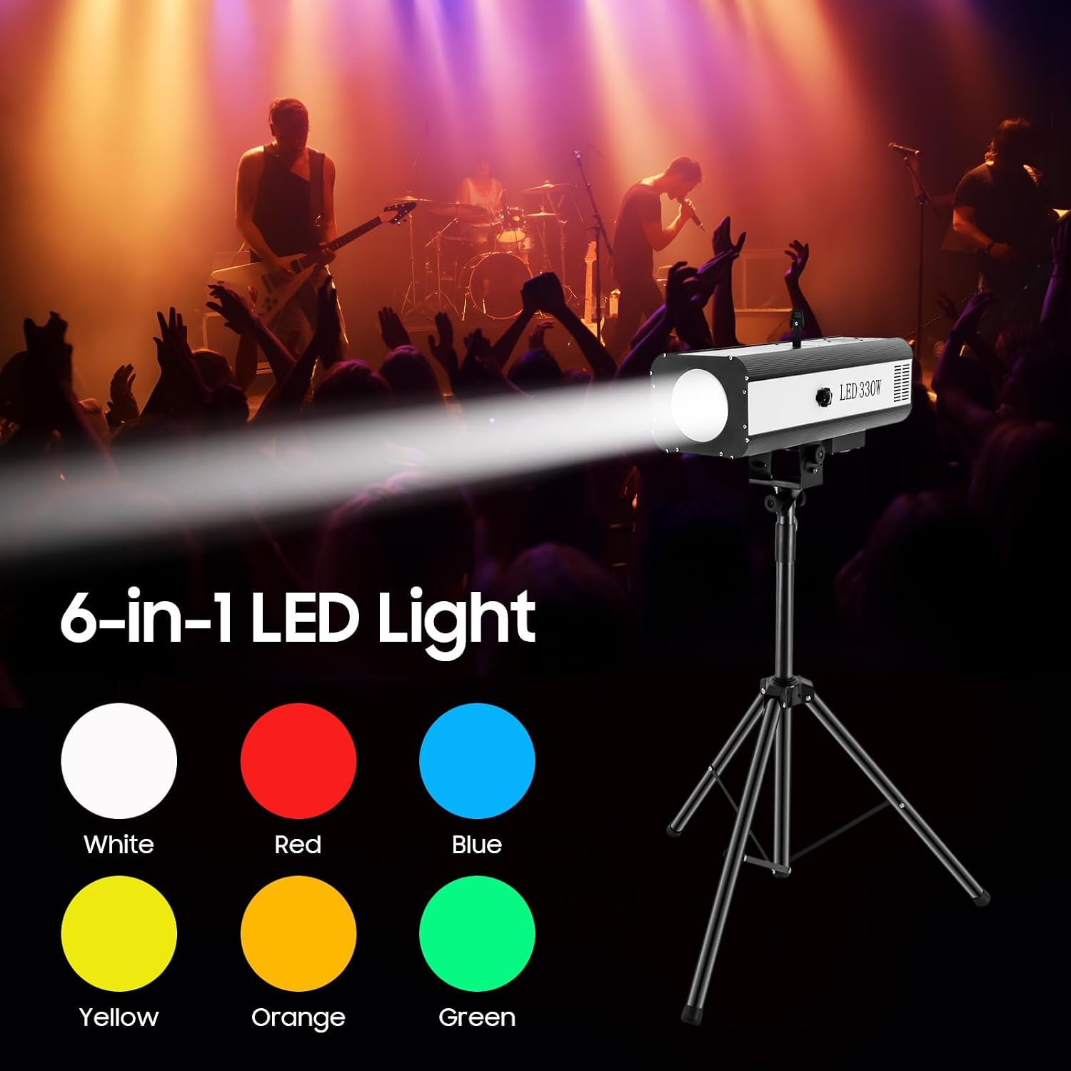 330W Stage Lighting with Tripod, LED Stage Spotlight with Adjustable Aperture 6 Color Modes 3 Color Temperatures 5600K 6000K 3200K, Follow Spot Light for Wedding DJ Party Theaters Concert