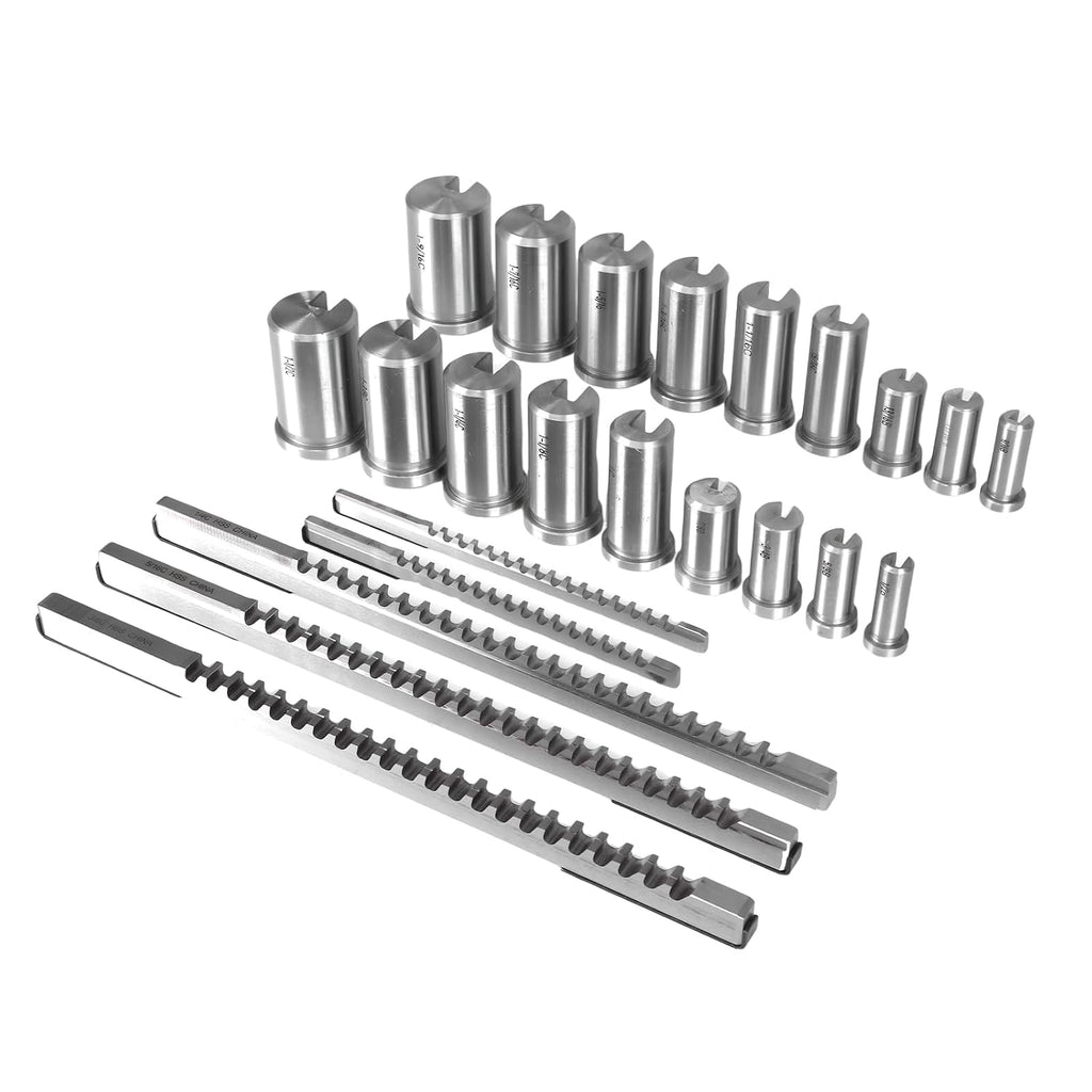 30-Piece Keyway Broach Kit, 5 High-Speed Steel Broaches with 18 Bushings & 7 Shims, Standard Metric Keyway Cutting Tool Set for Metalworking