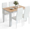 Mondeer Dining Table and Chairs Set 4, 5 Pieces Kitchen Table Set with High Back Faux Leather Chair for Dining Room Kitchen Rectangular Modern (Oak Table and 4 White Chairs)