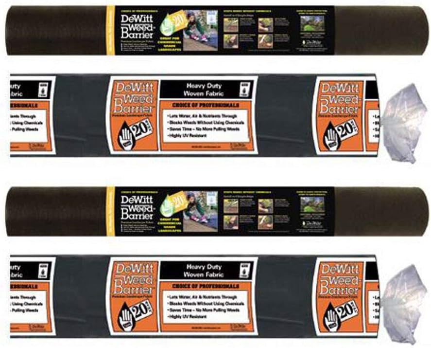 Dewitt 2-Pack 20 Year Weed Barrier Fabric 4.1 oz, 3 x 100 Feet – Heavy-Duty Woven Landscape Ground Cover for Gardens, Greenhouses, Outdoor Displays, Slopes, and Long-Term Weed Control