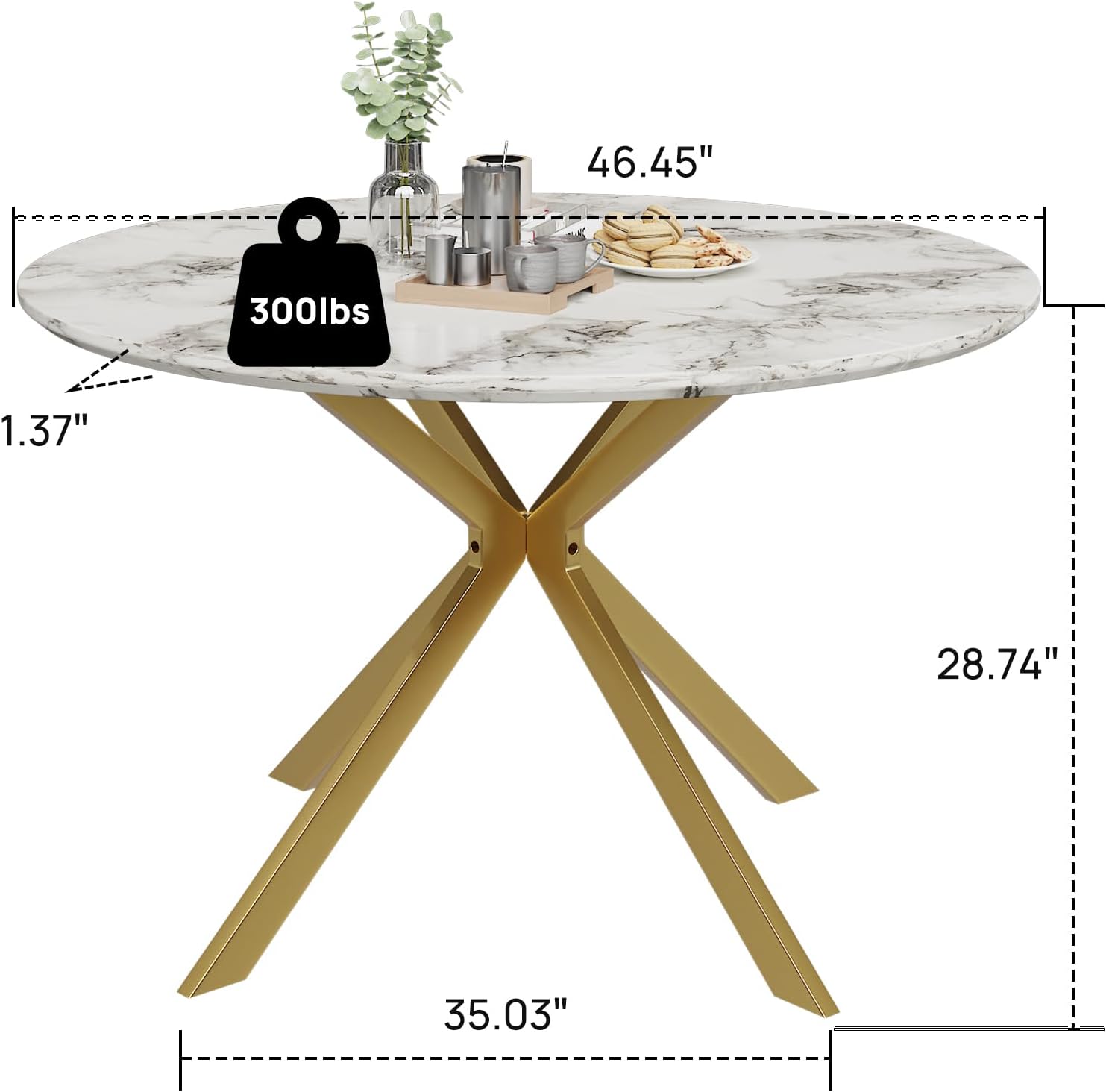 ALBAD 46.4' Round Dining Table, Mid Century Modern Round Dining Room Table for 4-6 with Metal Legs, Easy Assembly Coffee Table, Space-Saving Design for Kitchen and Dining Room