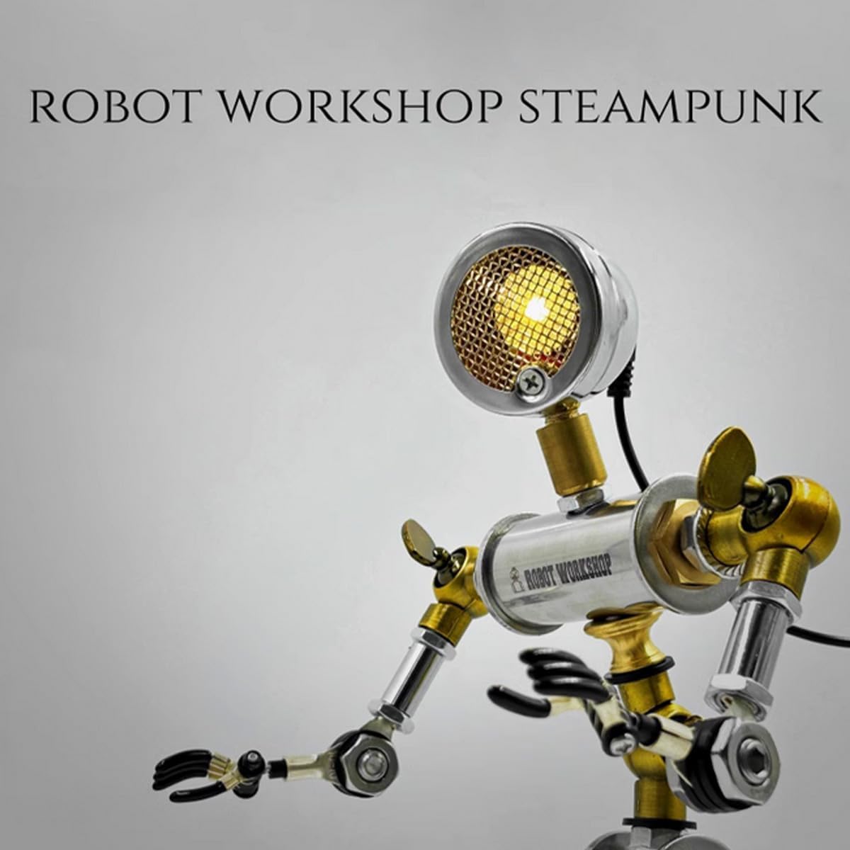 Mechanical Mecha 3D Metal Model Kit for Adults, Steampunk Robot Table Lamp Laser Cut Metal Robot Model Set, Chest Logo Desk Lamp Ornament Toy Decor Gift, Finished Version