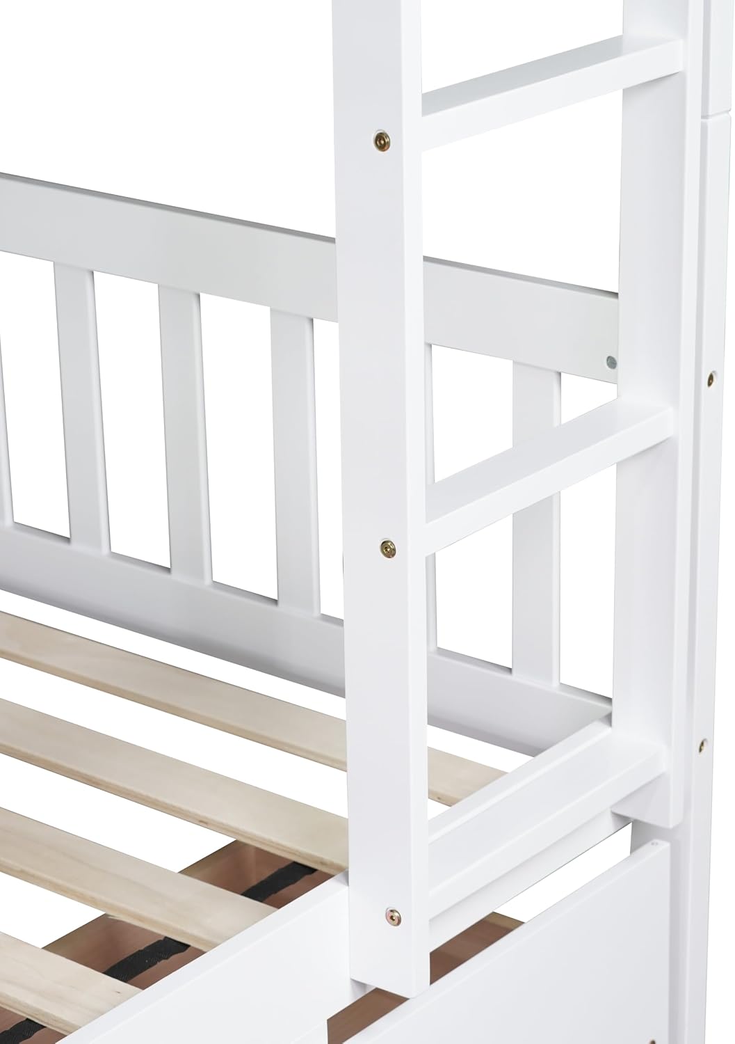 PVWIIK Full Over Full Wood Bunk Bed with 2 Drawers & Ladder for Adult Teenagers Kids Bedroom Dorm Guest Room,Convertible into 2 Full Beds Frame/Under Bed Space/No Box Spring Required,White
