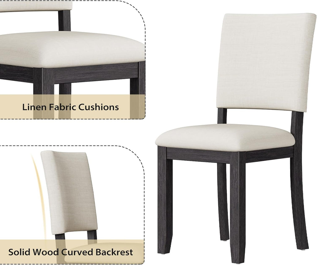 Zevemomo 47.3' Round Solid Wood Dining Table Set for 4, 5-Piece Kitchen Table Set with 4 Upholstered Chairs, Modern Round Dining Sets for Kitchen, Living Room, Black