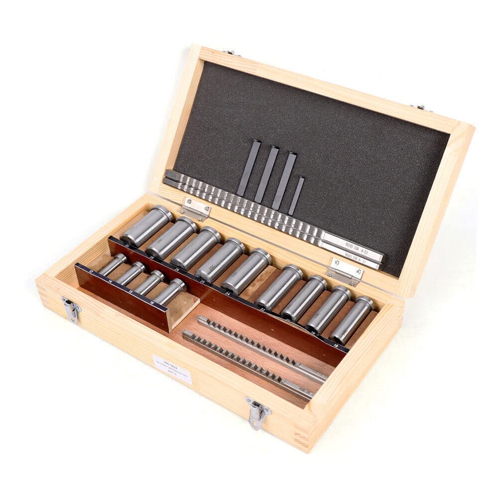 22 Pcs Keyway Broach Set in Fitted Box, Industrial Tools Metric Size Broaching Cutter Collared Bushing Shim Set W/ 4 Pcs Broach & 13 Collared Bushing & 5 Gaskets (US Stock)