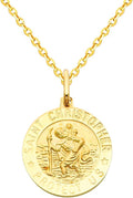 The World Jewelry Center 14k Yellow Gold Religious Saint Christopher Medal Pendant with 1.6mm Cable Chain Necklace