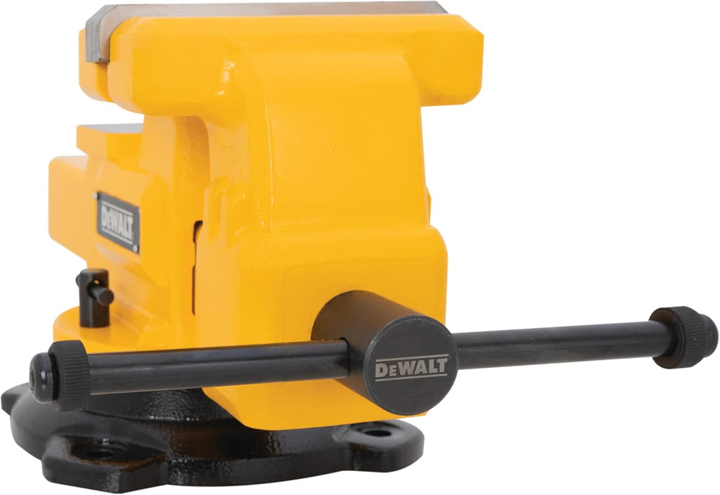 DEWALT 6-inch Jaw Width Heavy Duty Bench Vise, 6-inch Jaw Opening, 3.75-inch Throat, 360-Degree Locking Swivel Base with Anvil, Built-In Pipe Jaws