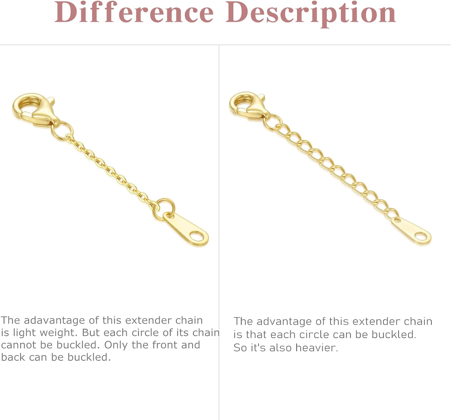 14k Gold Necklace & Bracelet Extender Chain, Adjustable Extension Chain for Necklace & Anklet