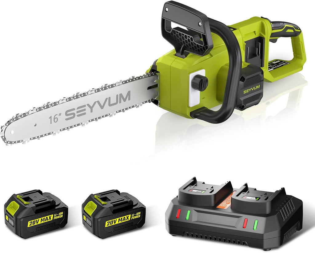40V 16 Inch Chainsaw with 2 x 4.0Ah Batteries for Tree Felling, Firewood Cutting, Pruning