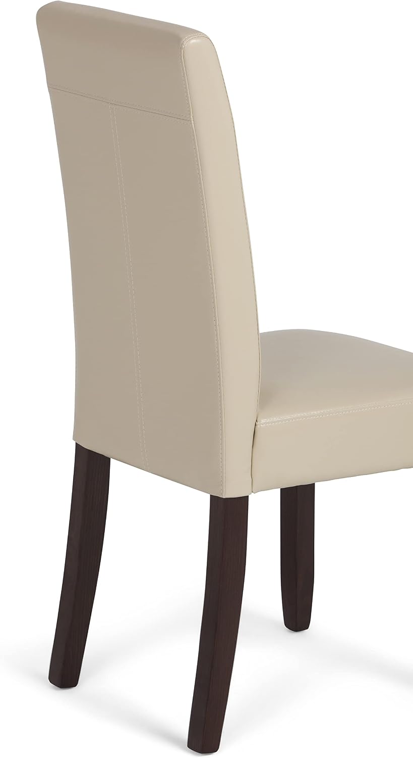 SIMPLIHOME Acadian Dining Chairs - Upholstered Solid Hardwood and Vegan Leather Parsons Chair Set in Satin Cream, Transitional Dining Room Seating with Padded Back and Seat (Set of 2)