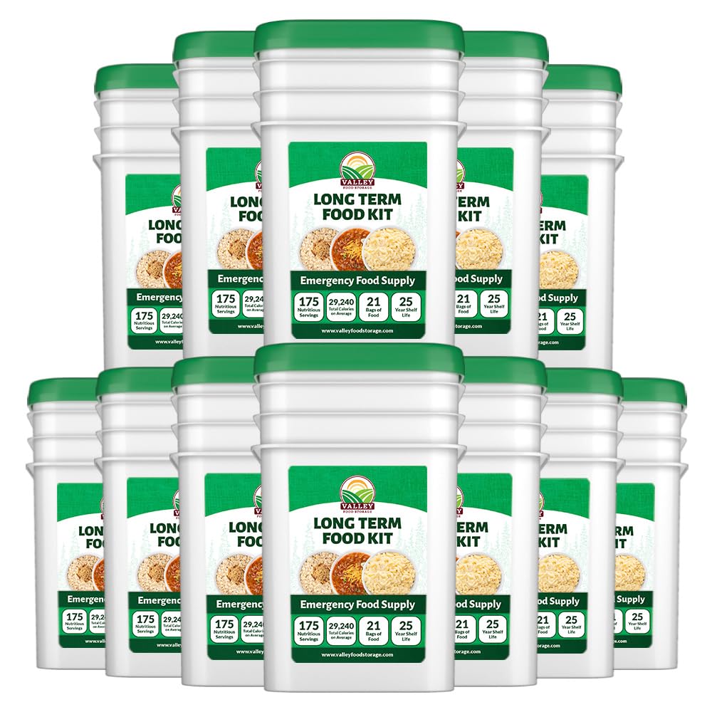 Valley Food Storage Long Term Food Supply Kit | 12 Buckets Emergency Survival Food with 75g+ Daily Protein & 1,800+ Calories | 25 Year Shelf Life, Prepper Supplies for Disaster Preparedness