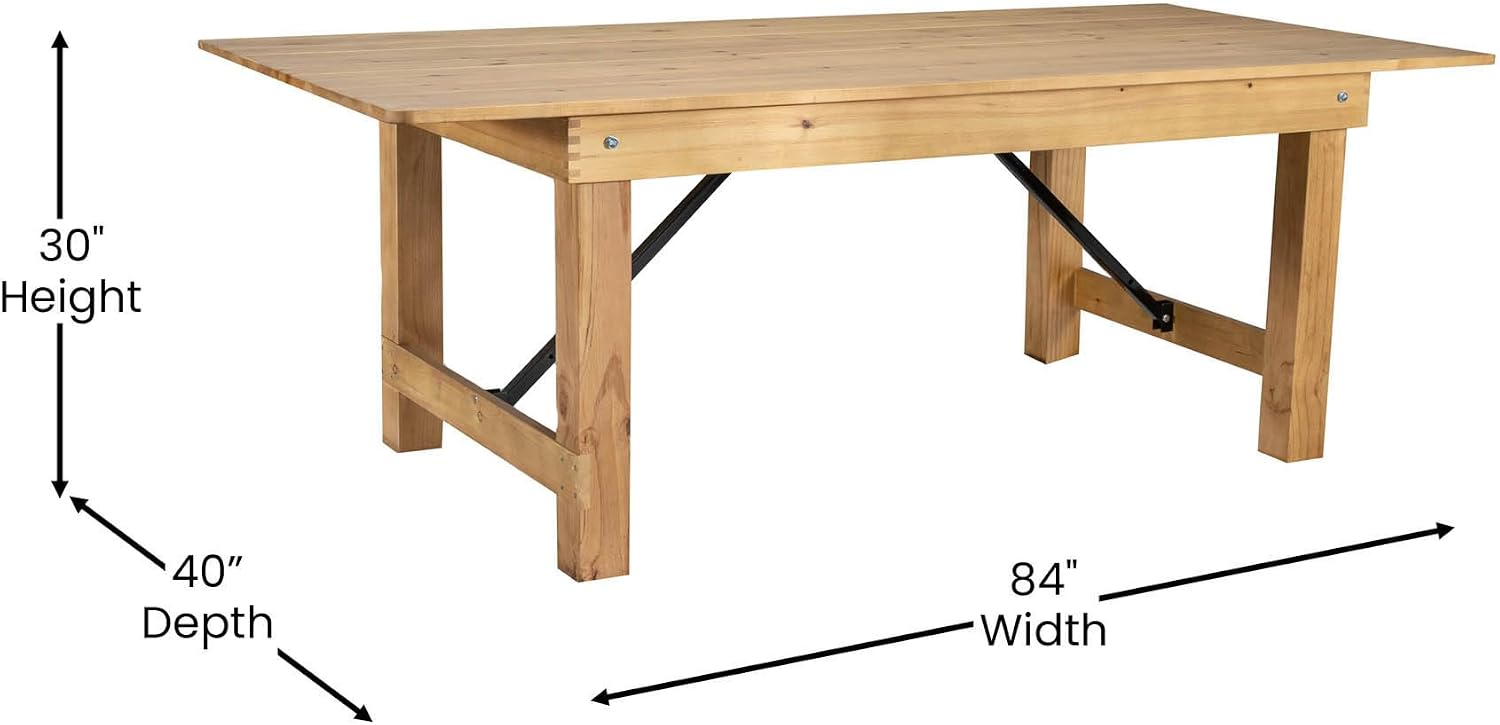 Flash Furniture HERCULES 7' x 40' Rectangular Antique Rustic Solid Pine Folding Farm Table, Light Natural