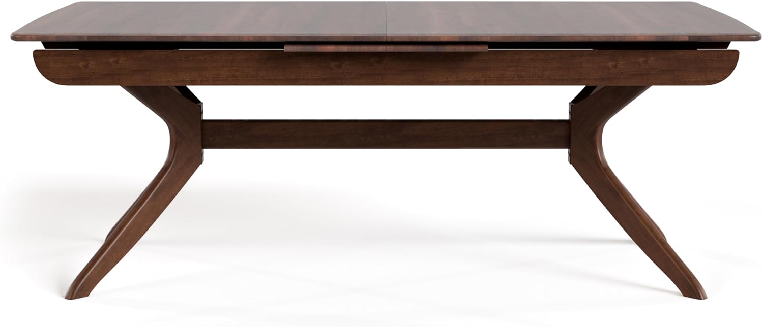 Furniture of America Nazaen IV 102' Mid-Century Modern Solid Wood Live Edge Extendable Dining Table with Steel Support, Walnut Finish, Seats 6–8