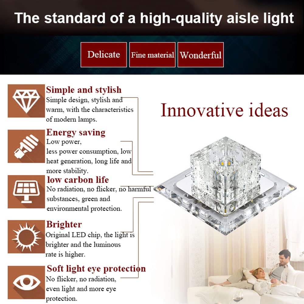6 Piece Modern Crystal LED Downlights - Square Ceiling Spotlights for Indoor Bedroom Home Lighting - Warm White 5W/3W