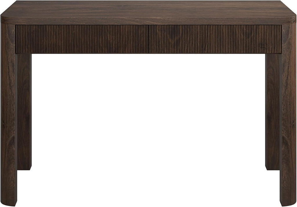Henn&Hart 48' Fluted Modern Rectangular Home Office Desk Computer Desk Writing Table with 2 Ribbed Storage Drawers for Bedroom, Living Room, or Home Office, Rich Brown