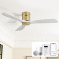 Sofucor 52' Solid Wood Low Profile Flush Mount Ceiling Fan No Light, Outdoor Modern Ceiling Fan without Light works with Alexa/Google/App 6-Speed, 3-Timer, Reversible DC Motor for Living Room Bedroom
