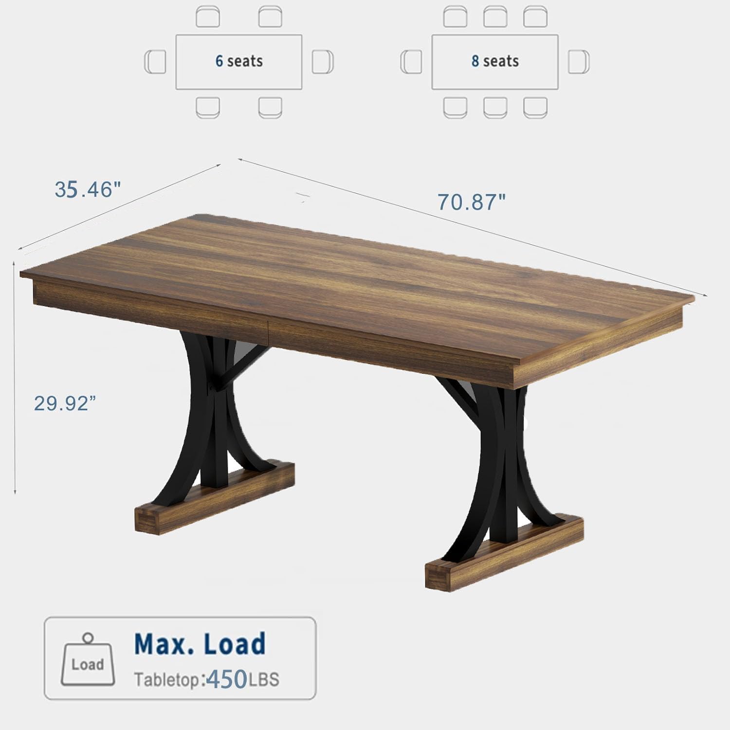 IDEALHOUSE Wood Dining Table for 6-8 with 2 Large Drawers, 70.87' Long Farmhouse Rectangular Kitchen Dining Table & Thick Table Top, Sturdy Frame, for Big Family, Dinette, Rustic Gray