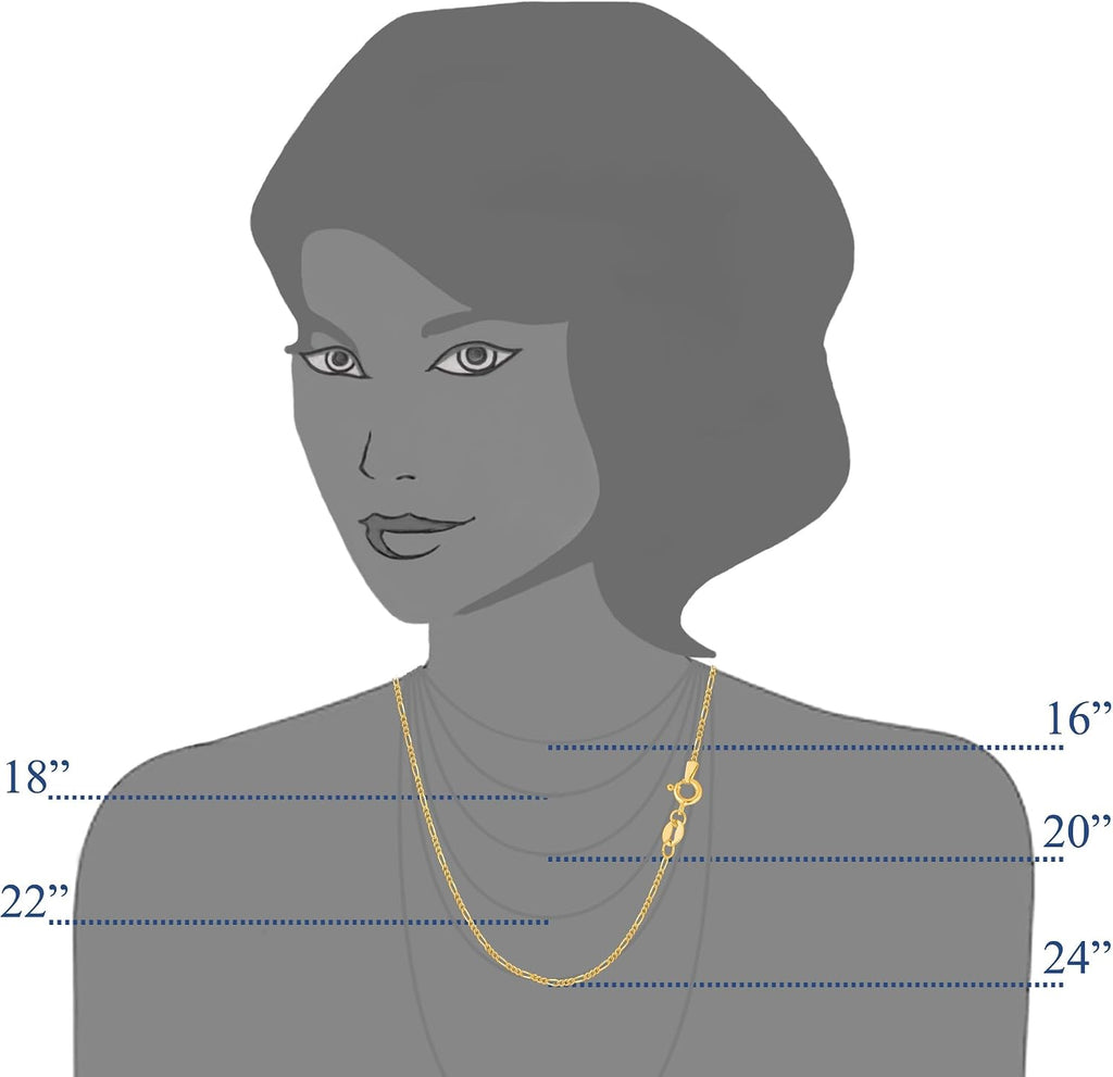Jewelry Affairs 14k Yellow Solid Gold Figaro Chain Necklace, 1.3mm