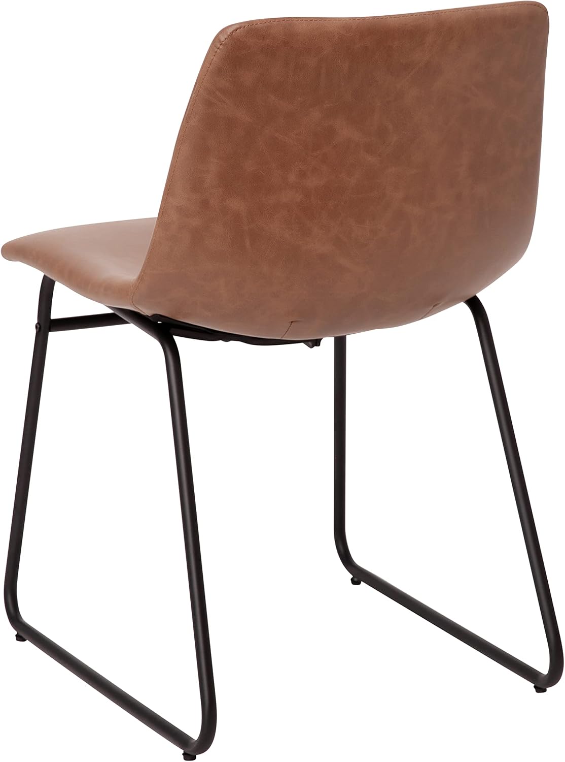 Flash Furniture Butler 18' LeatherSoft Dining Table Height Chairs, Mid-Century Modern Bucket Style Dining Chairs, Set of 2, Light Brown/Black