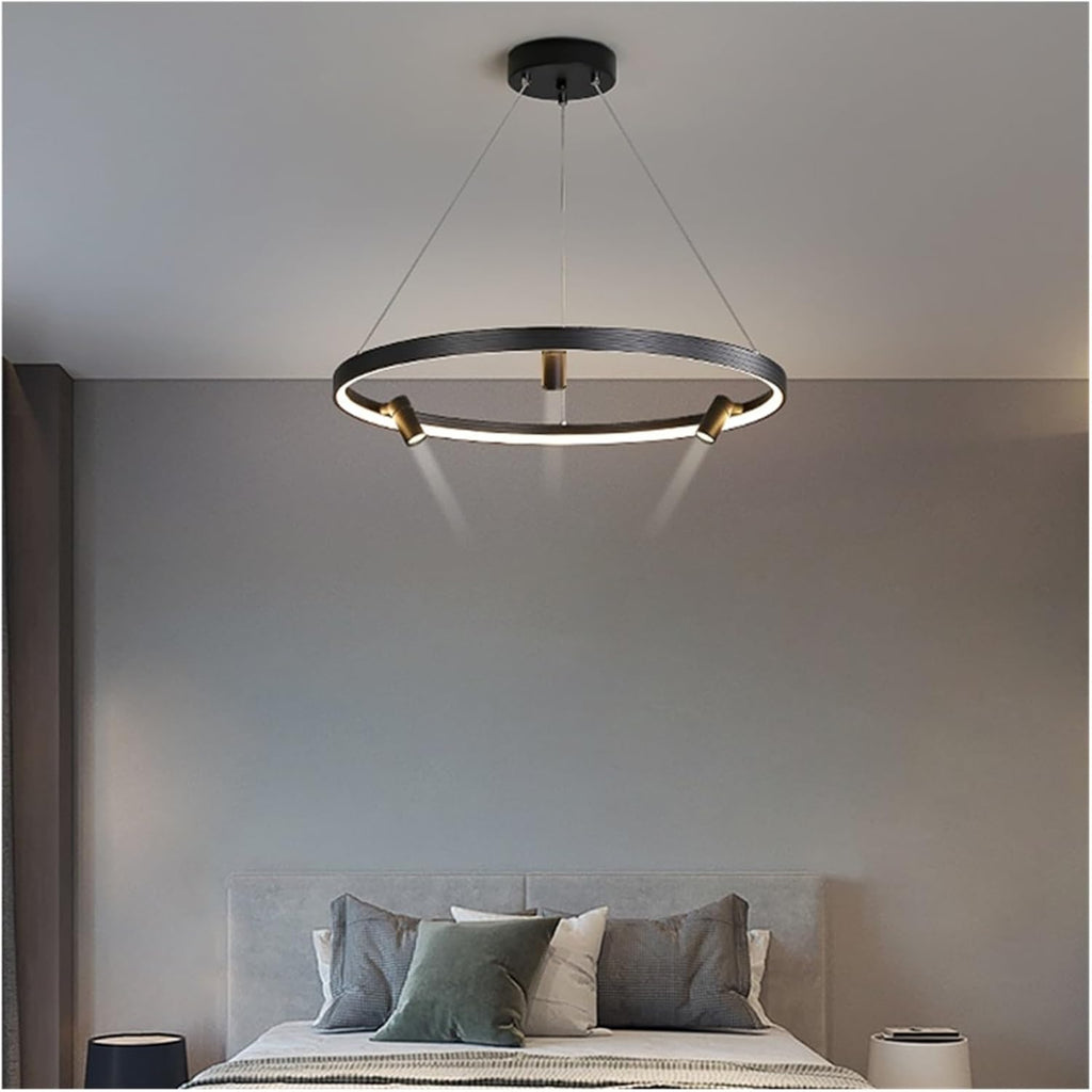 Remote Dimming Circle Modern LED Chandelier Lights Living Dining Room Pendant Bedroom Hall Lamps with Spotlight Indoor Lighting,Contemporary Dining Room