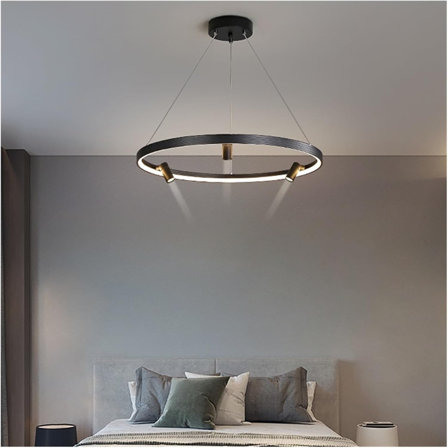 Remote Dimming Circle Modern LED Chandelier Lights Living Dining Room Pendant Bedroom Hall Lamps with Spotlight Indoor Lighting,Indoor