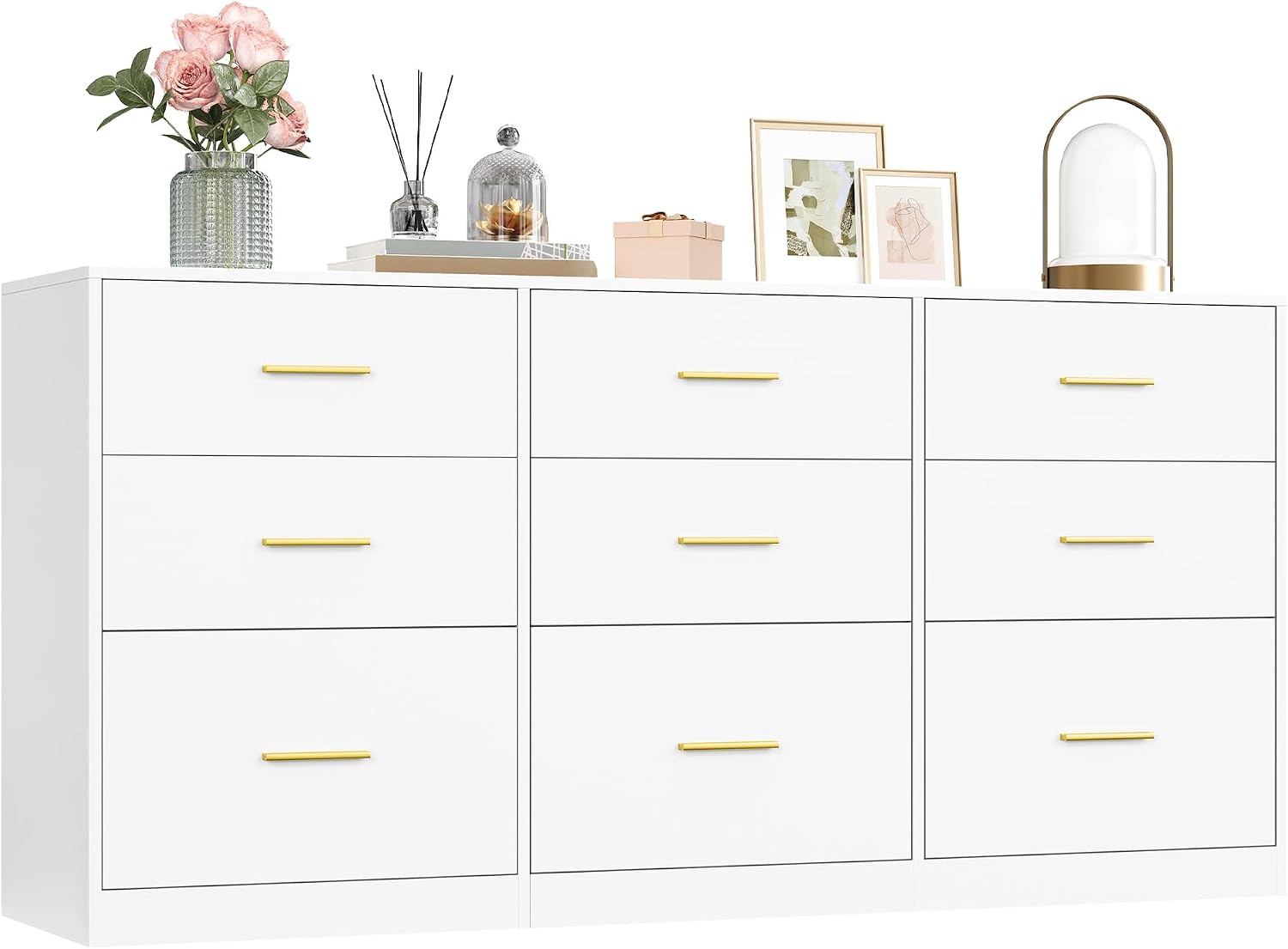 VASAGLE Custos Collection - Dresser for Bedroom, Chest of Drawers for Closet, Modern Style, TV Stand for Living Room, 9 Drawers, 15.8 x 63 x 30.7 Inches, Cloud White ULTS419WB01S