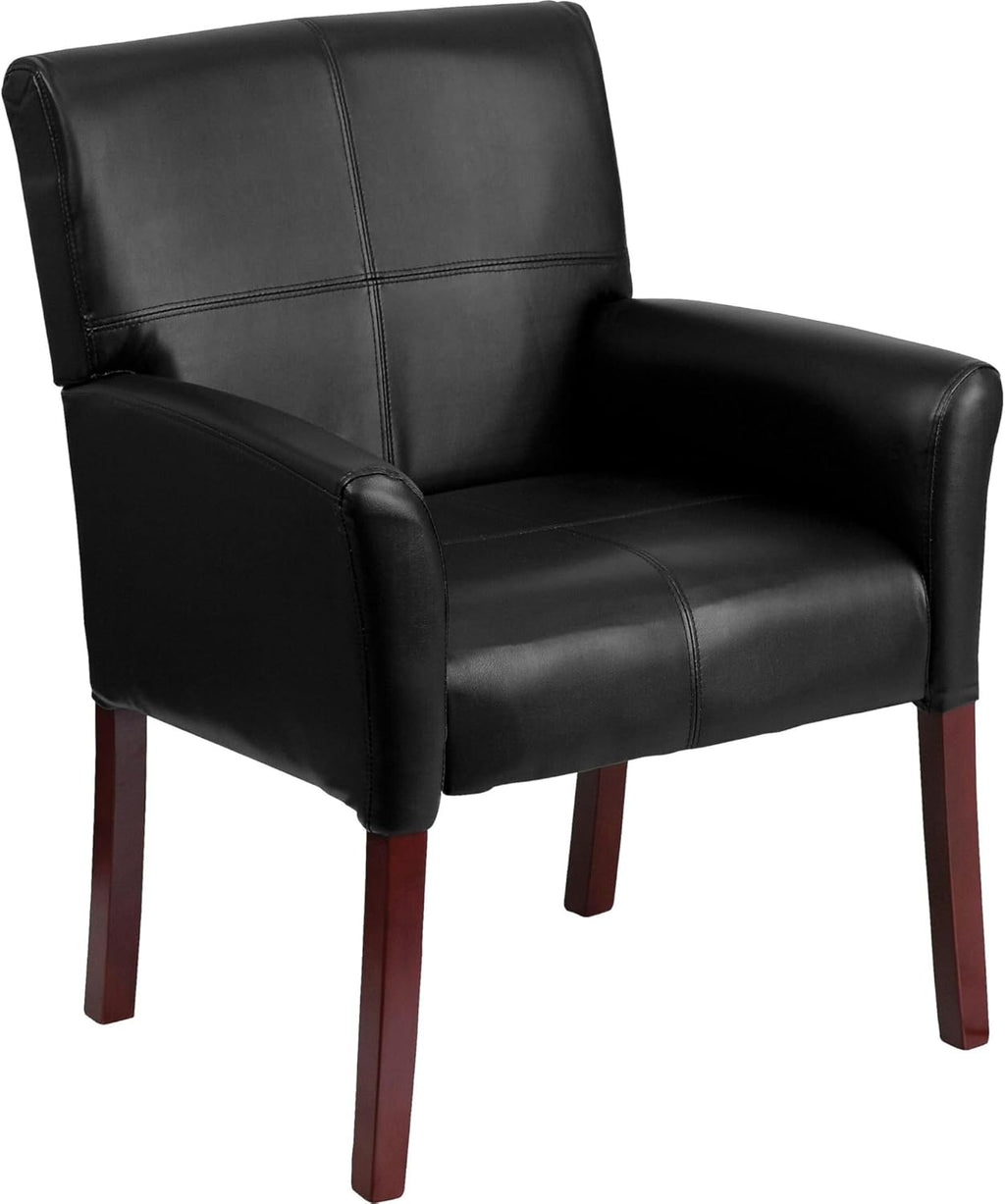 Flash Furniture Taylor LeatherSoft Upholstered Executive Side Reception Chair, Lobby Chair with Cushions and Padded Arms, Black