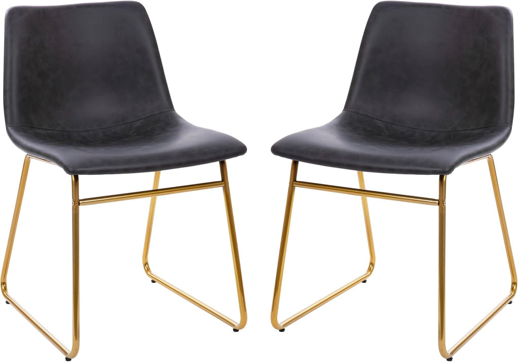 Flash Furniture Butler 18' LeatherSoft Dining Table Height Chairs, Mid-Century Modern Bucket Style Dining Chairs, Set of 2, Dark Gray/Gold