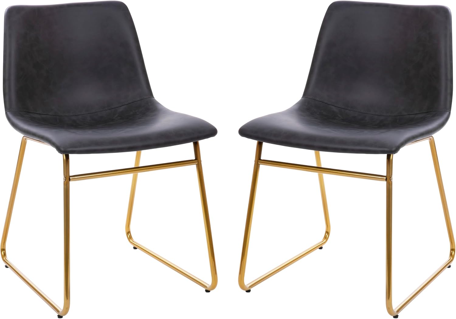 Flash Furniture Butler 18' LeatherSoft Dining Table Height Chairs, Mid-Century Modern Bucket Style Dining Chairs, Set of 2, Dark Gray/Gold
