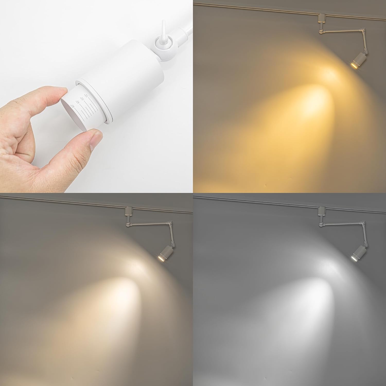 Light Beam & Angle Adjustable Focus Mini Spotlight Dimmable Remote H-Type Tracking Light Modern White 3 Pcs for Background Gallery Shop Loft(No Track)