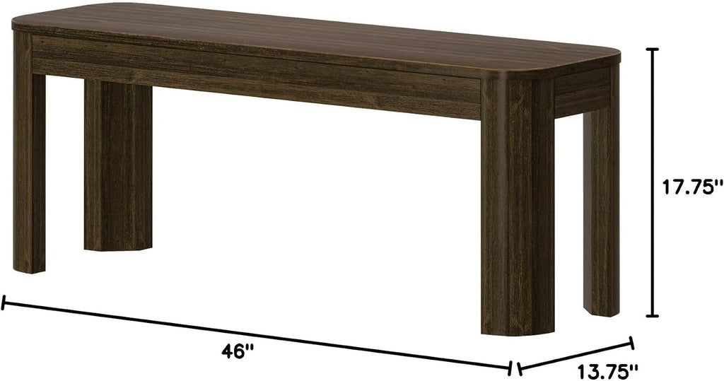 Plank+Beam Contour Bench, Modern Rounded 46 Inch Dining Bench, Bench for 60 Inch Kitchen Table, Walnut