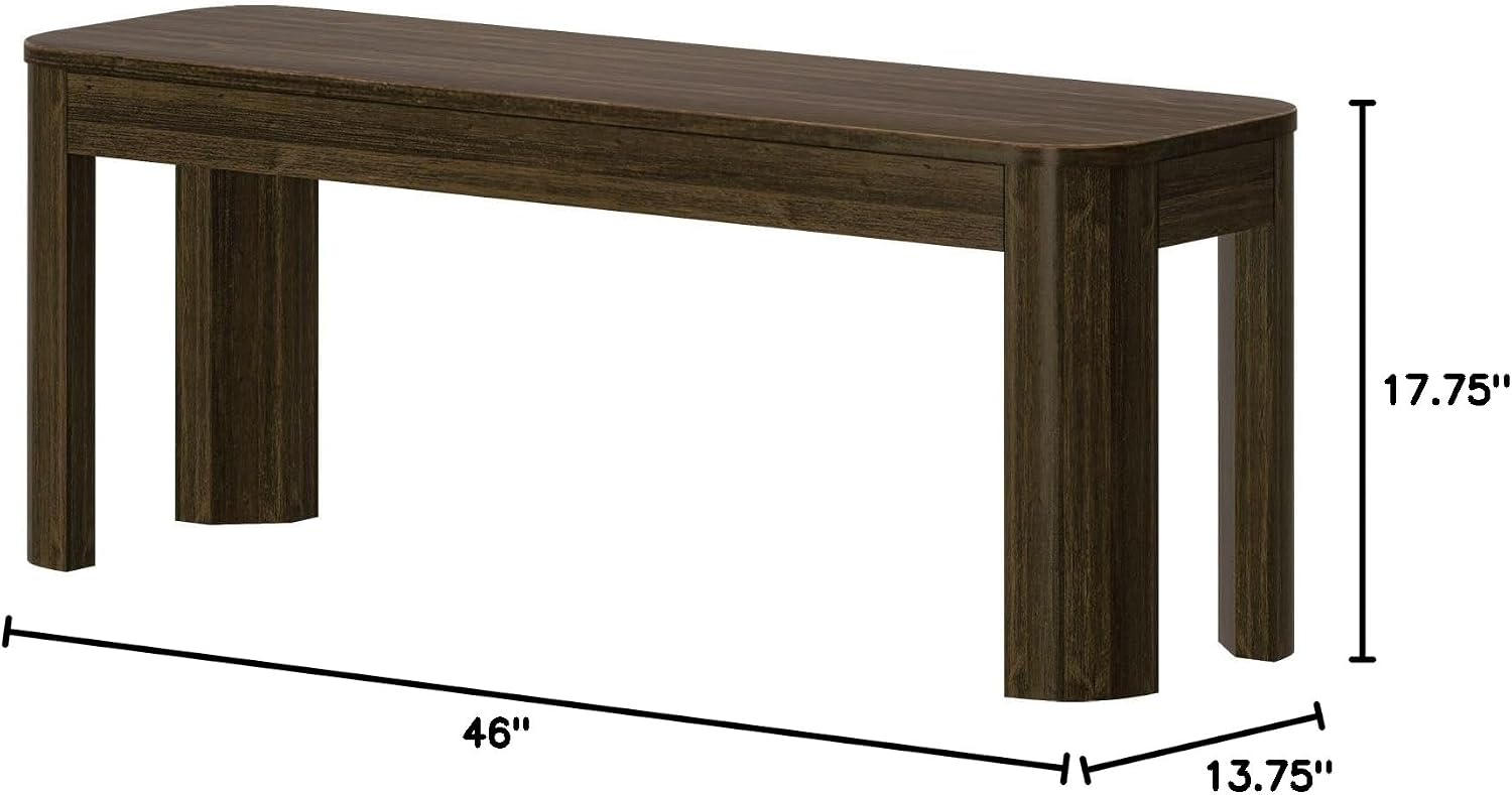 Plank+Beam Contour Bench, Modern Rounded 46 Inch Dining Bench, Bench for 60 Inch Kitchen Table, Walnut