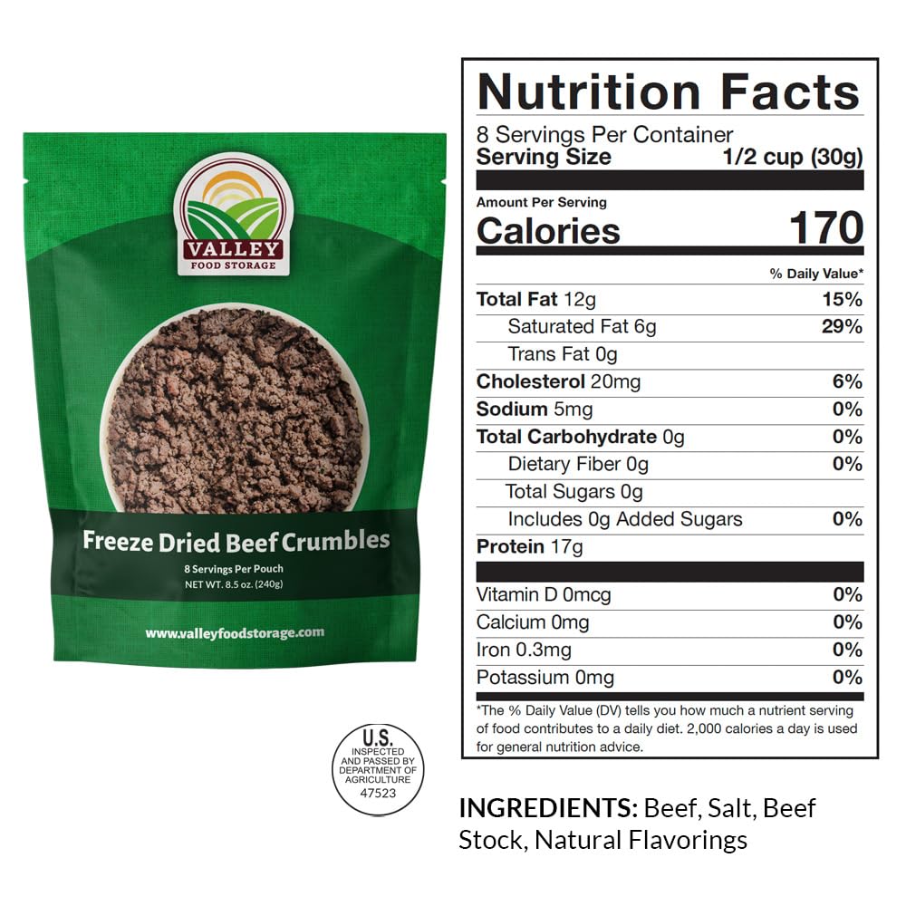Valley Food Storage Premium Protein Bucket | Freeze Dried Meat & Dairy | 85 Servings, 1,052g Protein | Emergency Food Supply with 25 Year Shelf Life | Prepper Food for Camping & Long-Term Storage