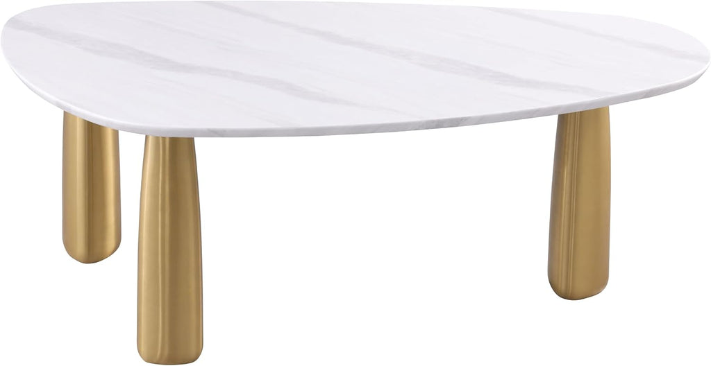 Furniture of America Gavora Modern 79-inch Oval Sintered Stone Top Dining Table with Gold Pedestal Legs, Seats up to 6, Easy Assembly for Home, Kitchen and Living Room, White