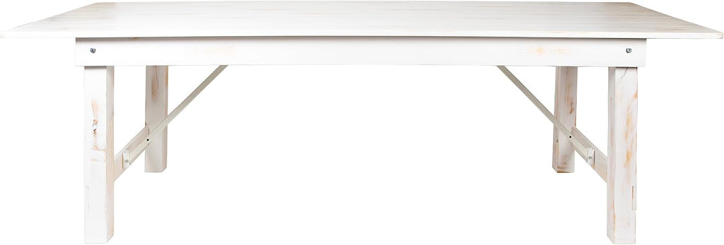 Flash Furniture Hercules Commercial Grade Farmhouse Dining Table | Solid Pine Foldable Table for 10 in Antique Rustic White | Rustic Charm for Home and Events