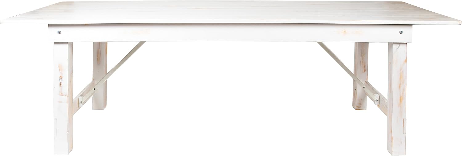 Flash Furniture Hercules Commercial Grade Farmhouse Dining Table | Solid Pine Foldable Table for 10 in Antique Rustic White | Rustic Charm for Home and Events