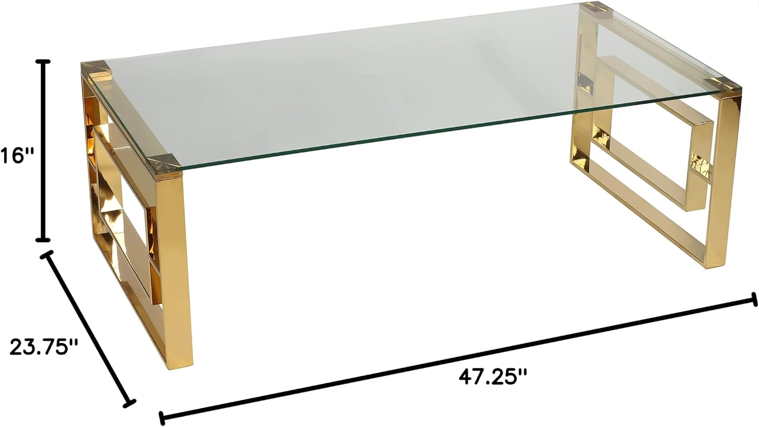 Cortesi Home Laila Coffee Table in Gold Stainless Steel and Clear Glass 48'