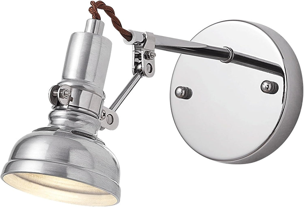 Industrial Wall Sconce Adjustable Arm Spotlight Metal Polished Chrome Wall Light Hardwired Indoor Wall Lamp Reading Task Accent Lighting for Hallway Office Gallery Wall Mounted Light Fixture
