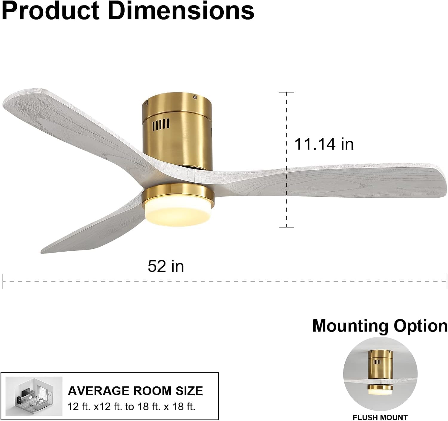 Sofucor 52 Inch Low Profile Ceiling Fan With Lights and Remote, Outdoor Modern Flush Mount Ceiling Fan 6-SPeed 3-CCT with Timer 3 Wood Blades for Bedroom Living Room Patios