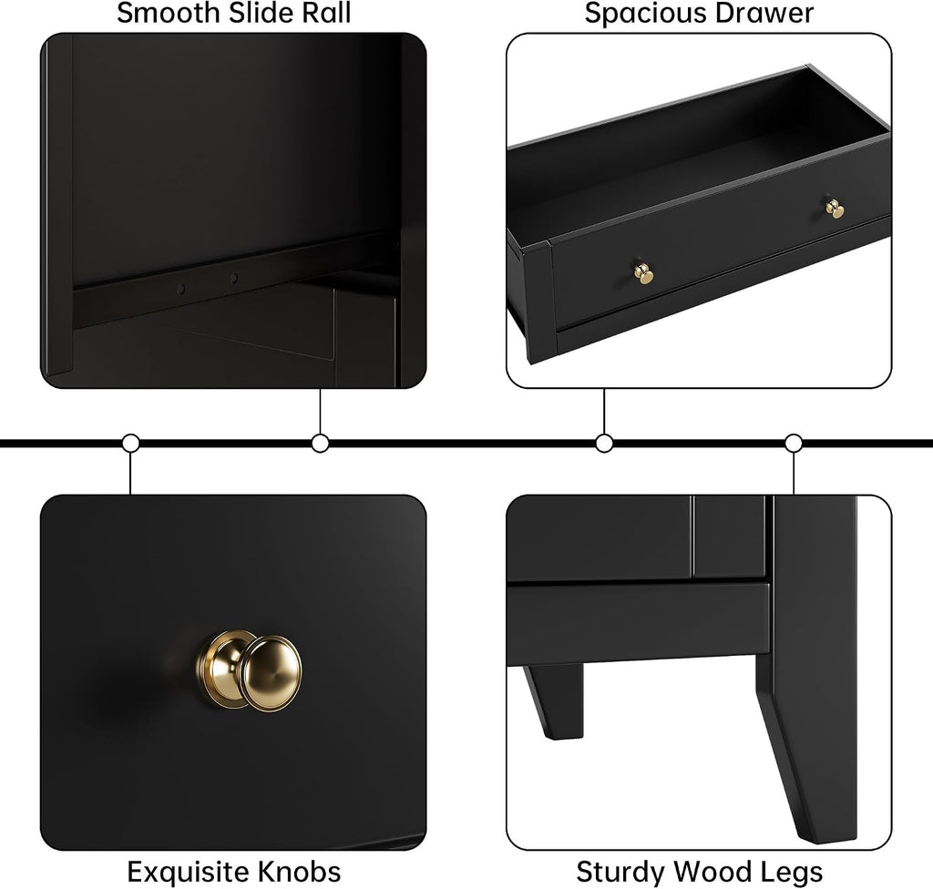 IDEALHOUSE Black 5 Drawer Dresser for Bedroom, Tall Dresser with Deep Drawers & Metal Knobs, Modern Wooden Chests of Drawers for Entryway, Hallway
