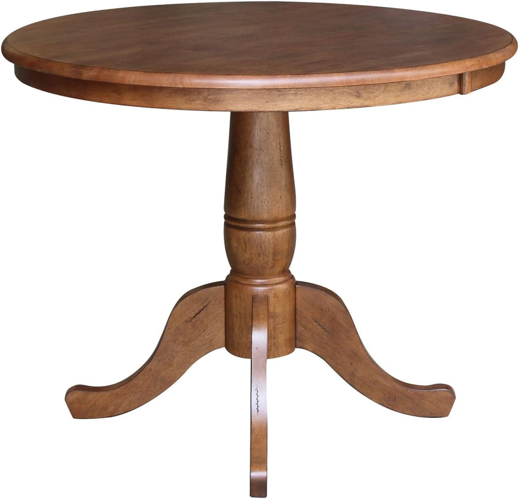 IC INTERNATIONAL CONCEPTS 36' Solid Wood Round Top Pedestal Table in Distressed Oak - 29.1' Height