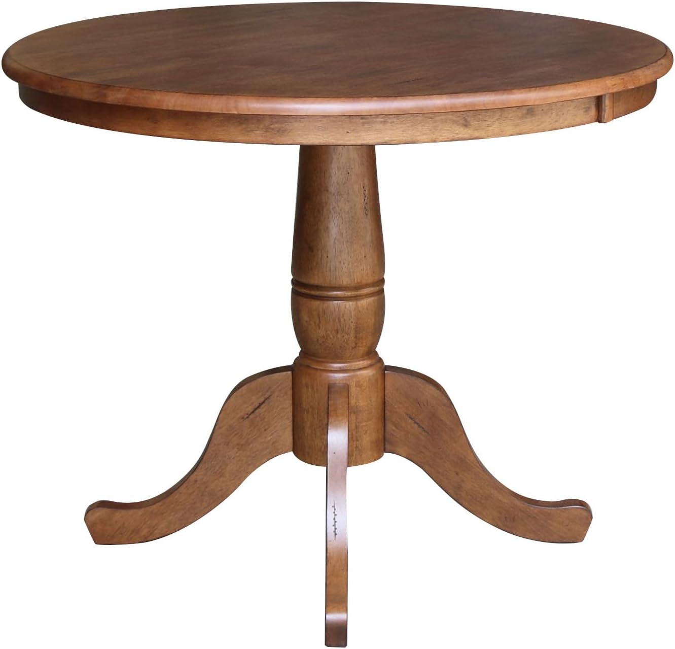 IC INTERNATIONAL CONCEPTS 36' Solid Wood Round Top Pedestal Table in Distressed Oak - 29.1' Height