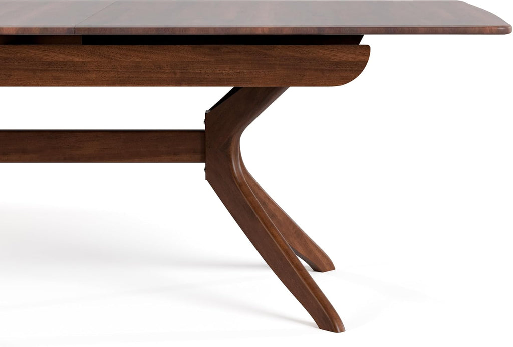 Furniture of America Nazaen IV 102' Mid-Century Modern Solid Wood Live Edge Extendable Dining Table with Steel Support, Walnut Finish, Seats 6–8